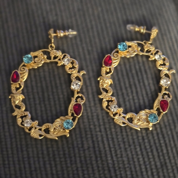 18kgp Versace Elegant Gold and Multicolor Gemstone Earrings - Picture 1 of 11